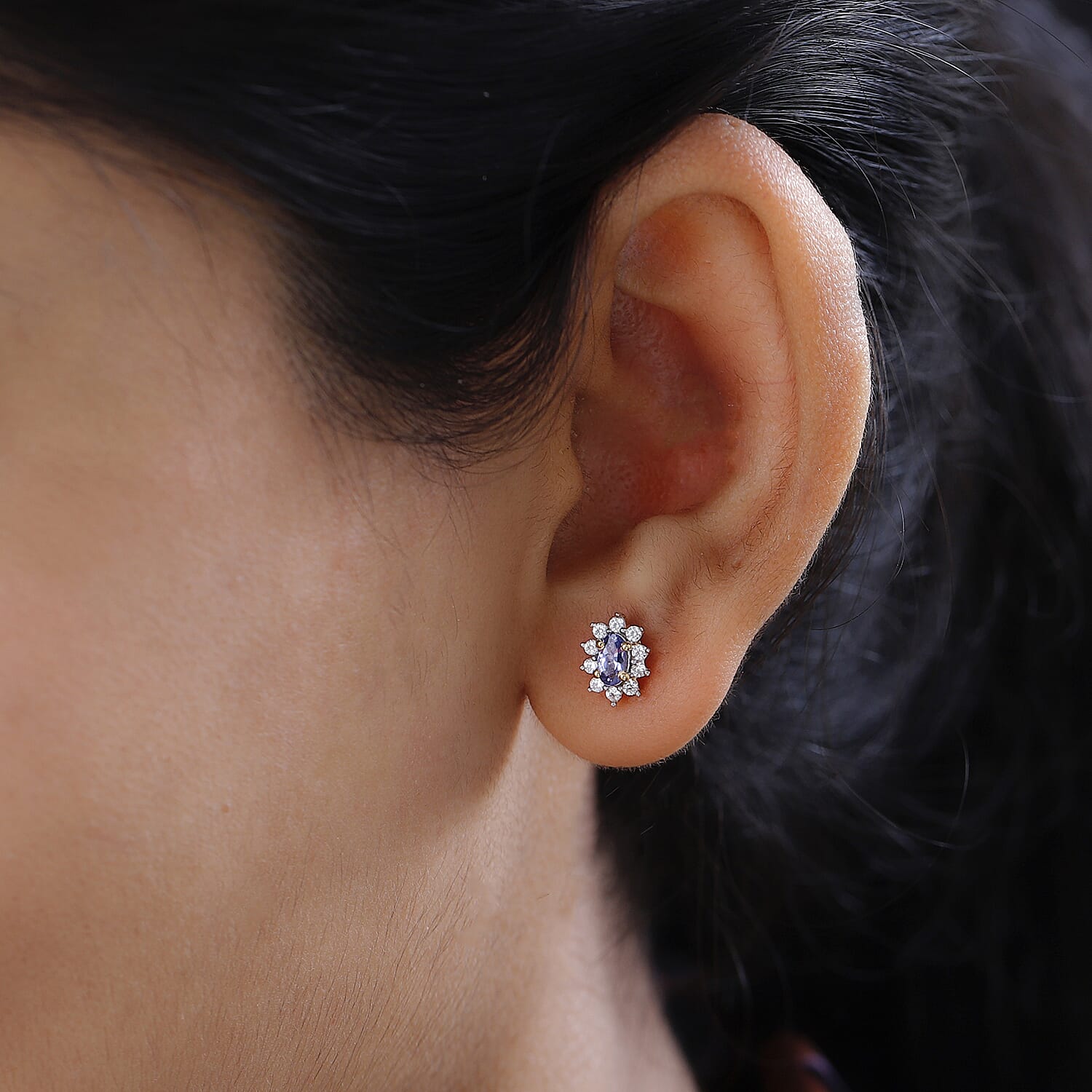 Tanzanite and White Zircon Sunburst Stud Earrings in Vermeil Yellow Gold Over Sterling Silver 0.85 ctw