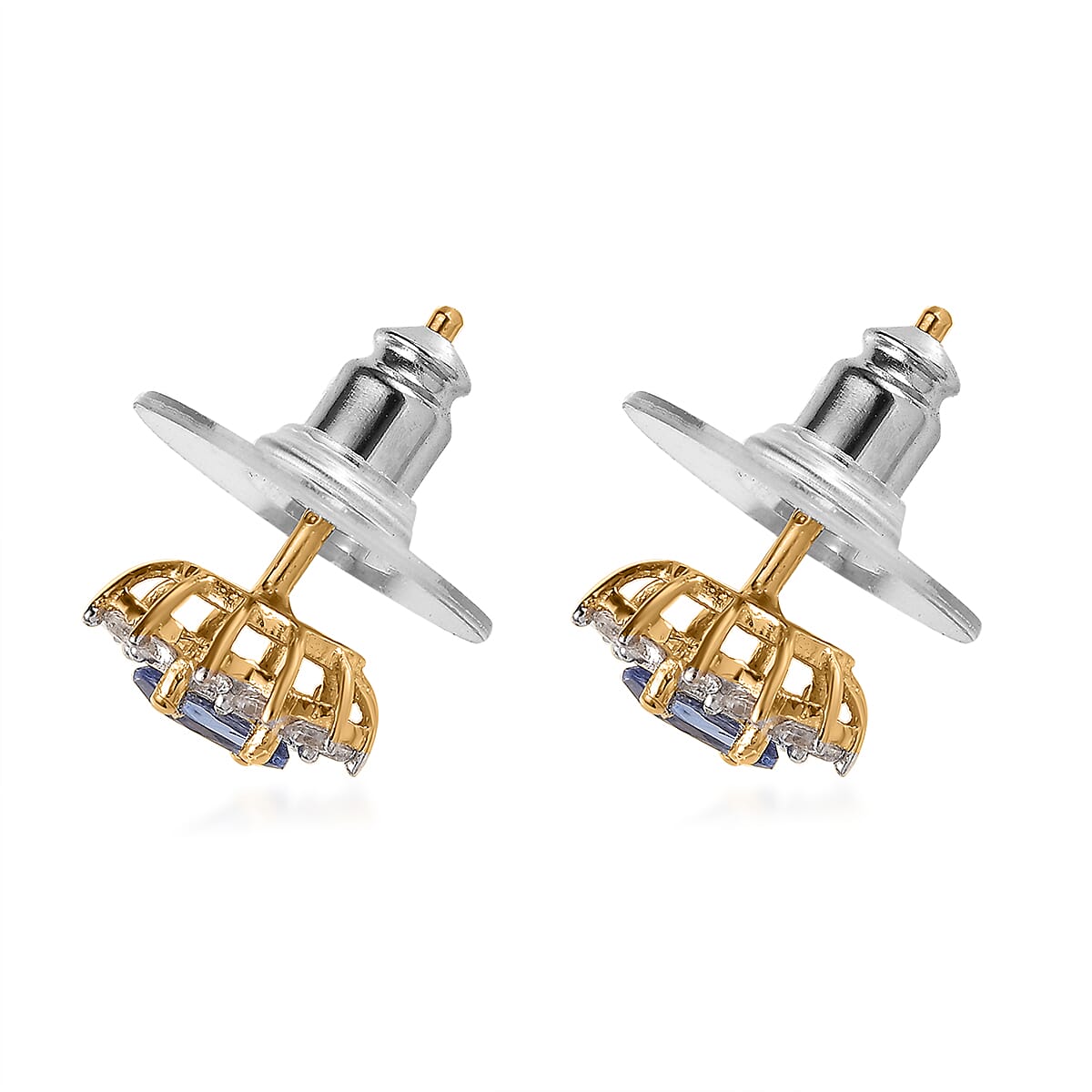 Tanzanite and White Zircon Sunburst Stud Earrings in Vermeil Yellow Gold Over Sterling Silver 0.85 ctw