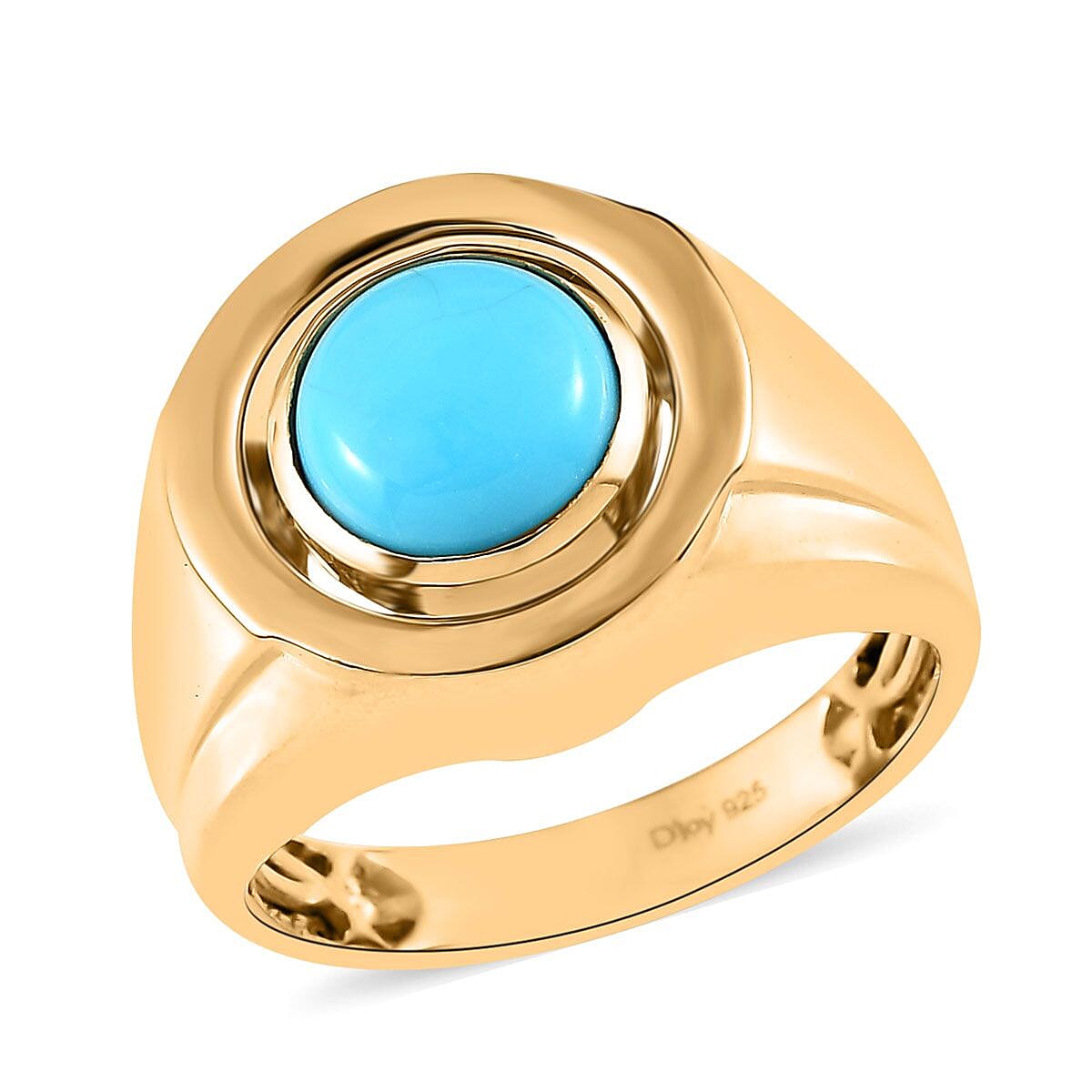 Sleeping Beauty Turquoise and White Zircon Reversible Men's Ring in Vermeil Yellow Gold Over Sterling Silver (Size 10.0) 3.25 ctw image number 0