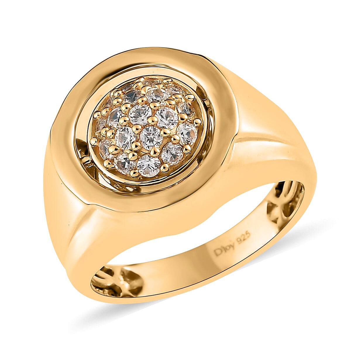 Sleeping Beauty Turquoise and White Zircon Reversible Men's Ring in Vermeil Yellow Gold Over Sterling Silver (Size 10.0) 3.25 ctw image number 3
