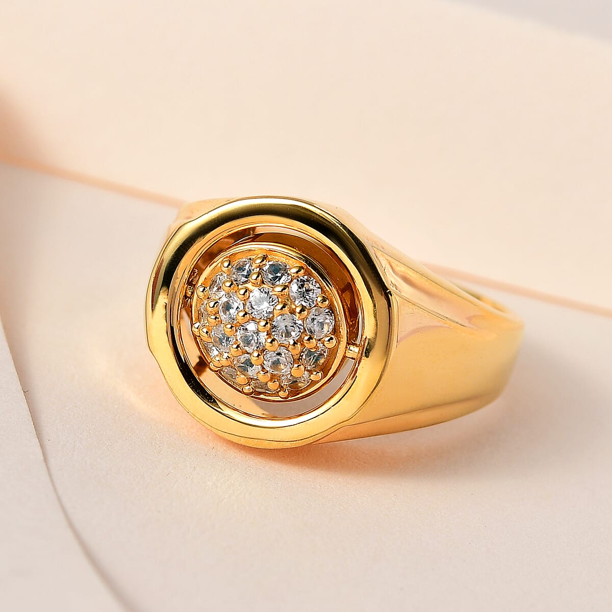 Sleeping Beauty Turquoise and White Zircon Reversible Men's Ring in Vermeil Yellow Gold Over Sterling Silver 3.25 ctw image number 1