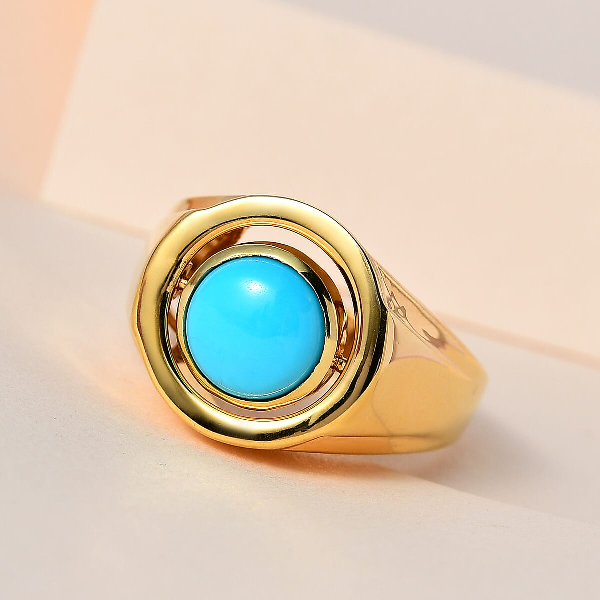 Sleeping Beauty Turquoise and White Zircon Reversible Men's Ring in Vermeil Yellow Gold Over Sterling Silver 3.25 ctw image number 2