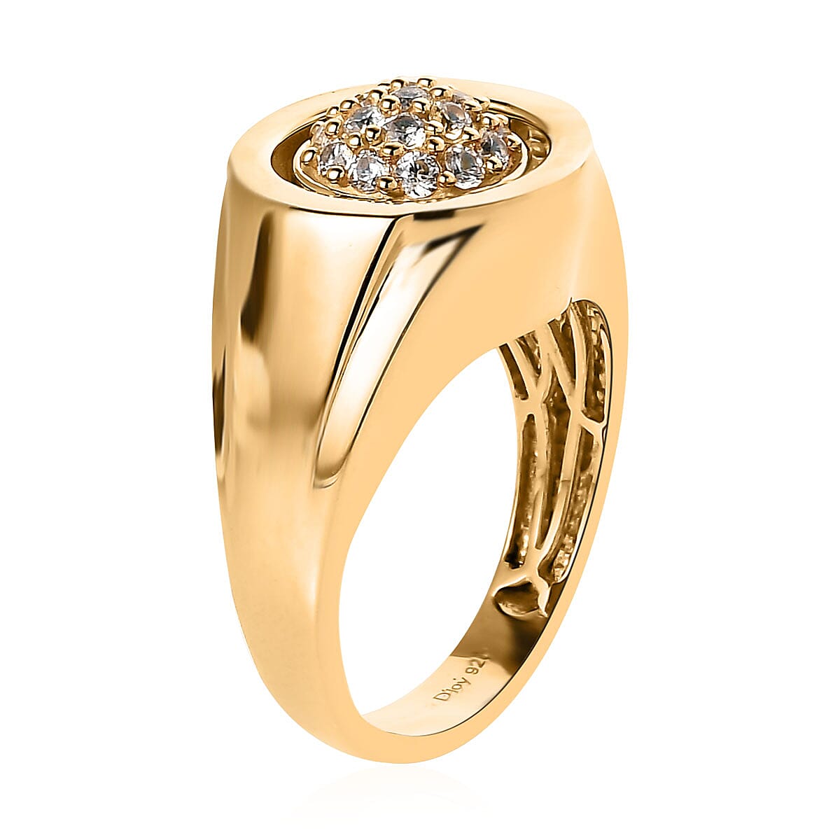 Sleeping Beauty Turquoise and White Zircon Reversible Men's Ring in Vermeil Yellow Gold Over Sterling Silver 3.25 ctw image number 6