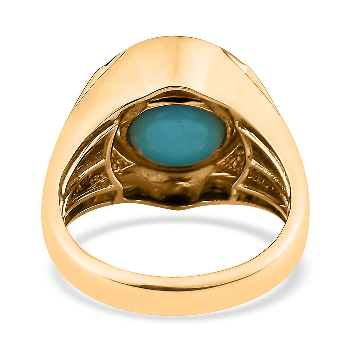 Sleeping Beauty Turquoise and White Zircon Reversible Men's Ring in Vermeil Yellow Gold Over Sterling Silver 3.25 ctw image number 7