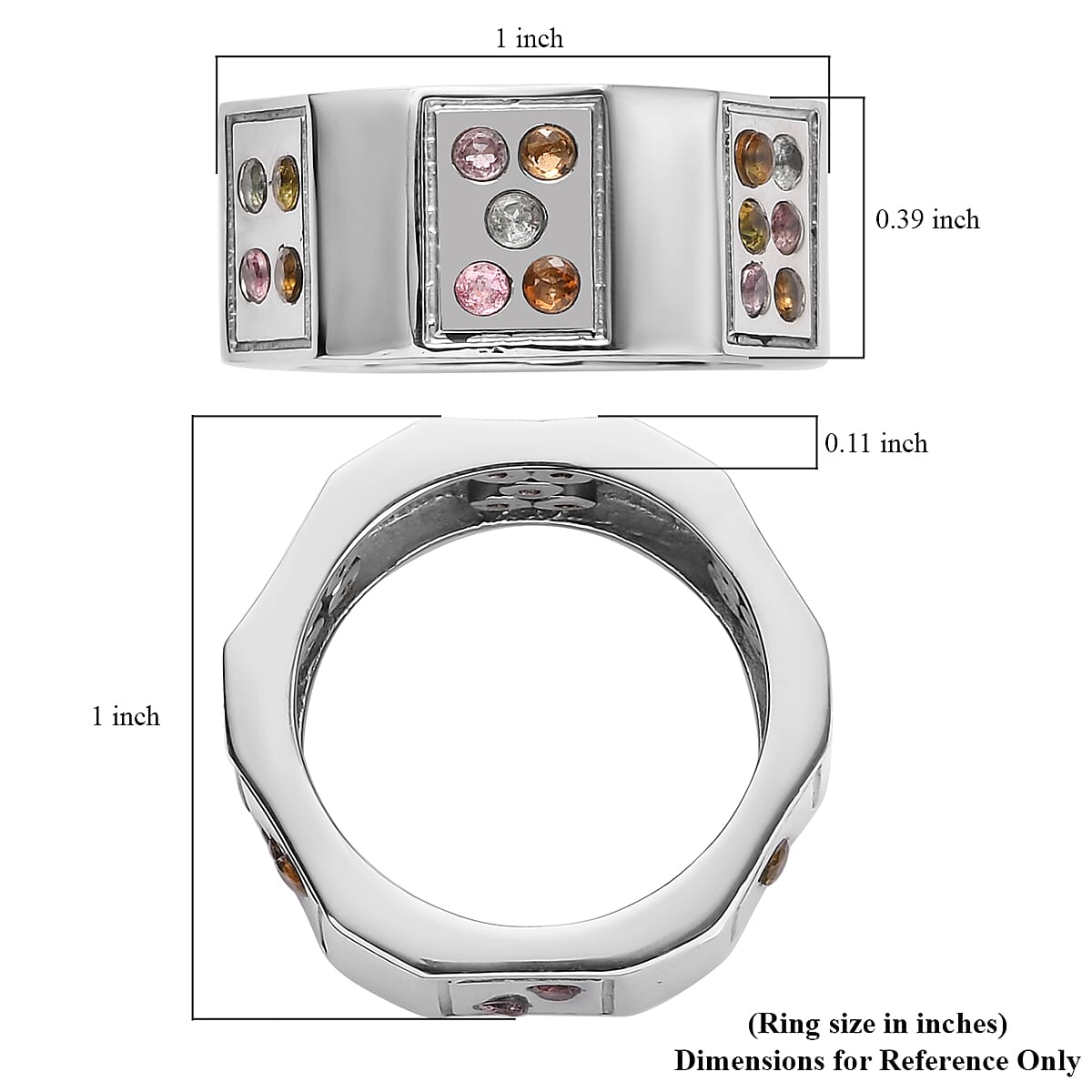 Multi-Tourmaline Men's Ring in Stainless Steel (Size 10.0) 1.50 ctw image number 2