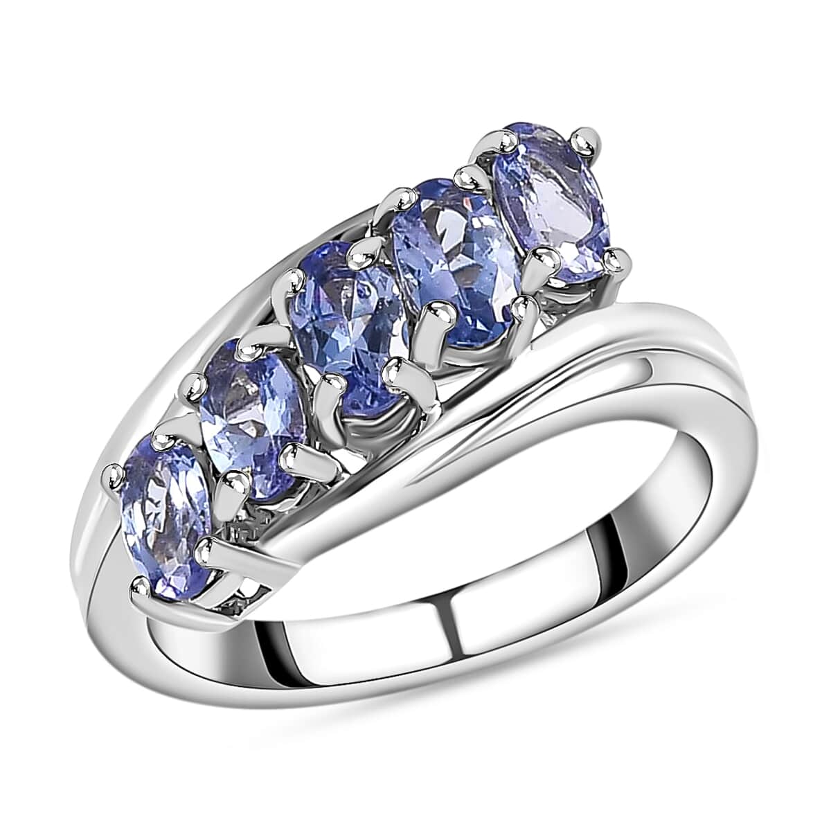 Tanzanite 5 Stone Ring in Platinum Over Sterling Silver 1.25 ctw image number 0