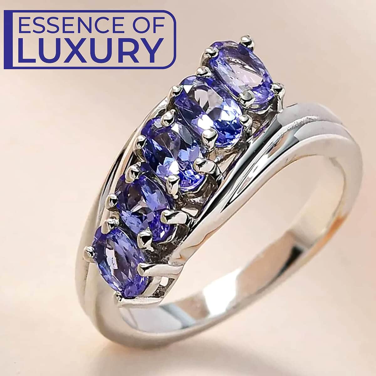 Tanzanite 5 Stone Ring in Platinum Over Sterling Silver 1.25 ctw image number 1