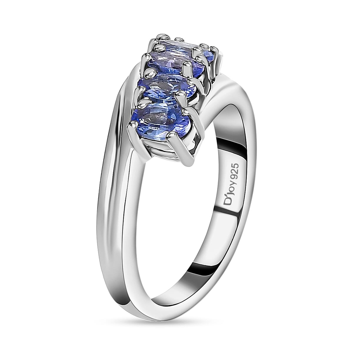 Tanzanite 5 Stone Ring , Tanzanite Ring ,Platinum Over Sterling Silver Ring , Promise Ring For Her , Bypass Ring 1.25 ctw