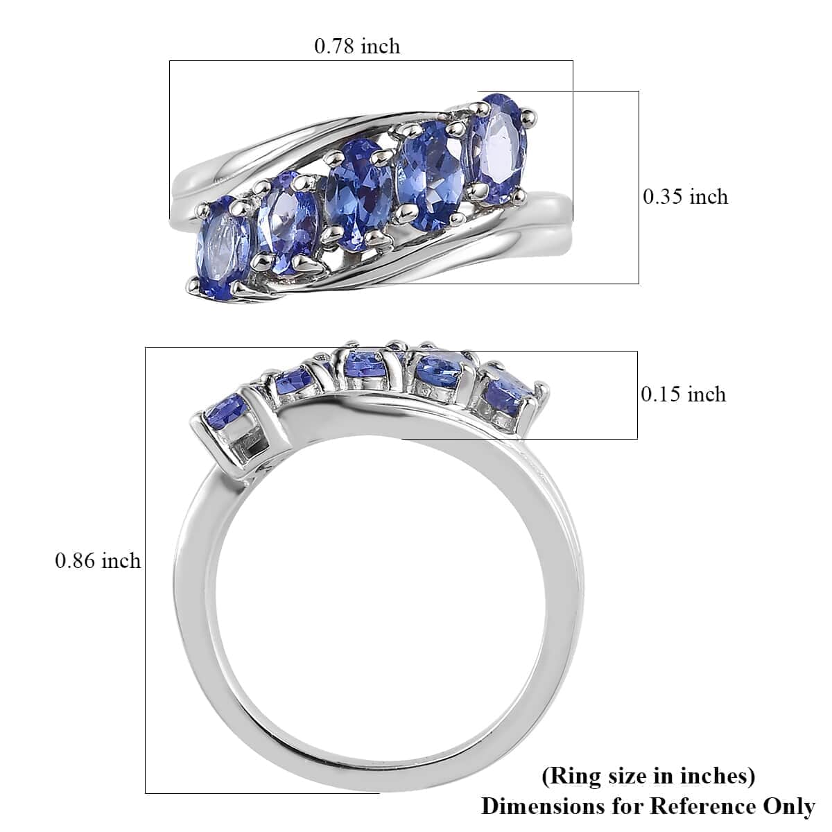 Tanzanite 5 Stone Ring in Platinum Over Sterling Silver 1.25 ctw image number 8