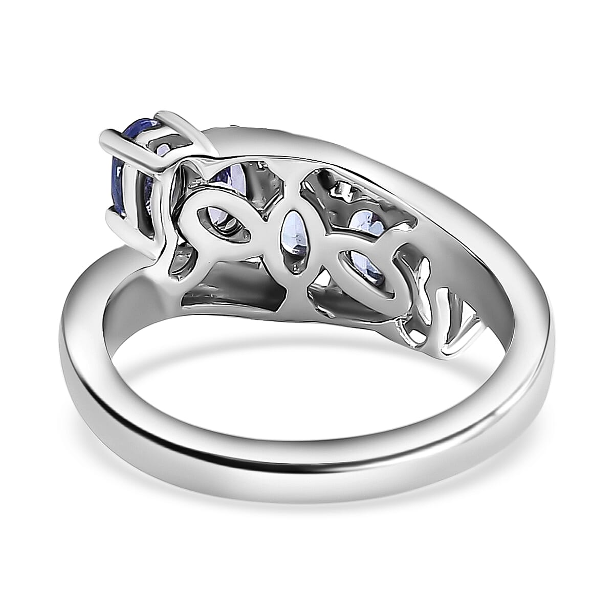 Tanzanite 5 Stone Ring, Tanzanite Ring, Platinum Over Sterling Silver Ring, Promise Ring For Her, Bypass Ring 1.25 ctw (Size 6.00) image number 7