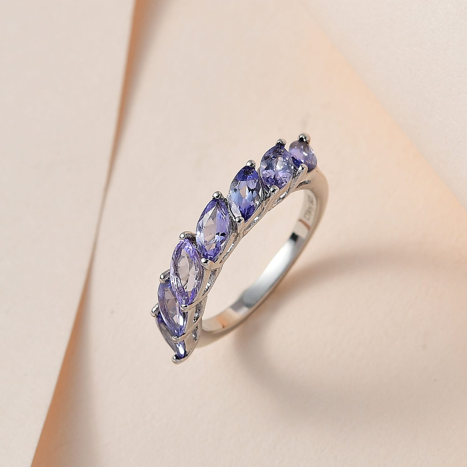 Tanzanite 7 Stone Ring in Platinum Over Sterling Silver (Size 10.0) 1.75 ctw