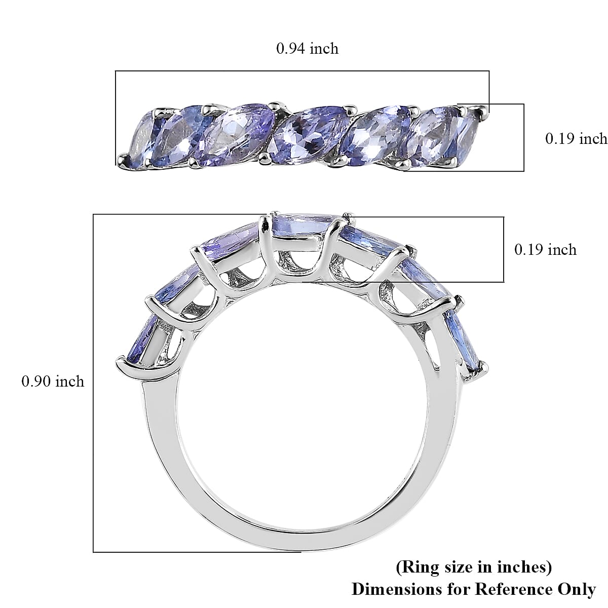 Tanzanite 7 Stone Ring in Platinum Over Sterling Silver (Size 10.0) 1.75 ctw