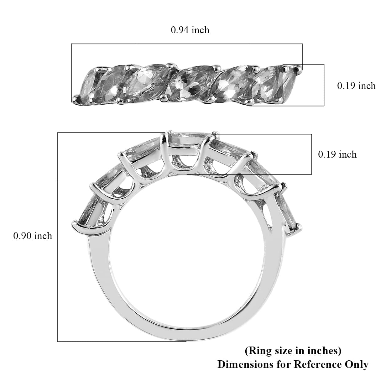 Tanzanite Half Eternity Band Ring in Platinum Over Sterling Silver (Size 10.0) 1.75 ctw image number 5