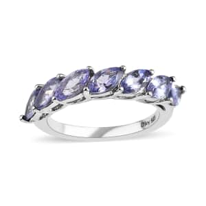 Tanzanite 7 Stone Ring in Platinum Over Sterling Silver (Size 7.0) 1.75 ctw