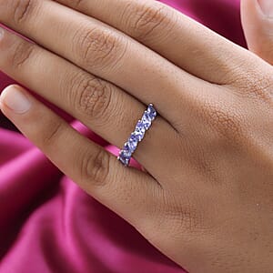 Tanzanite 7 Stone Ring in Platinum Over Sterling Silver (Size 8.0) 1.75 ctw