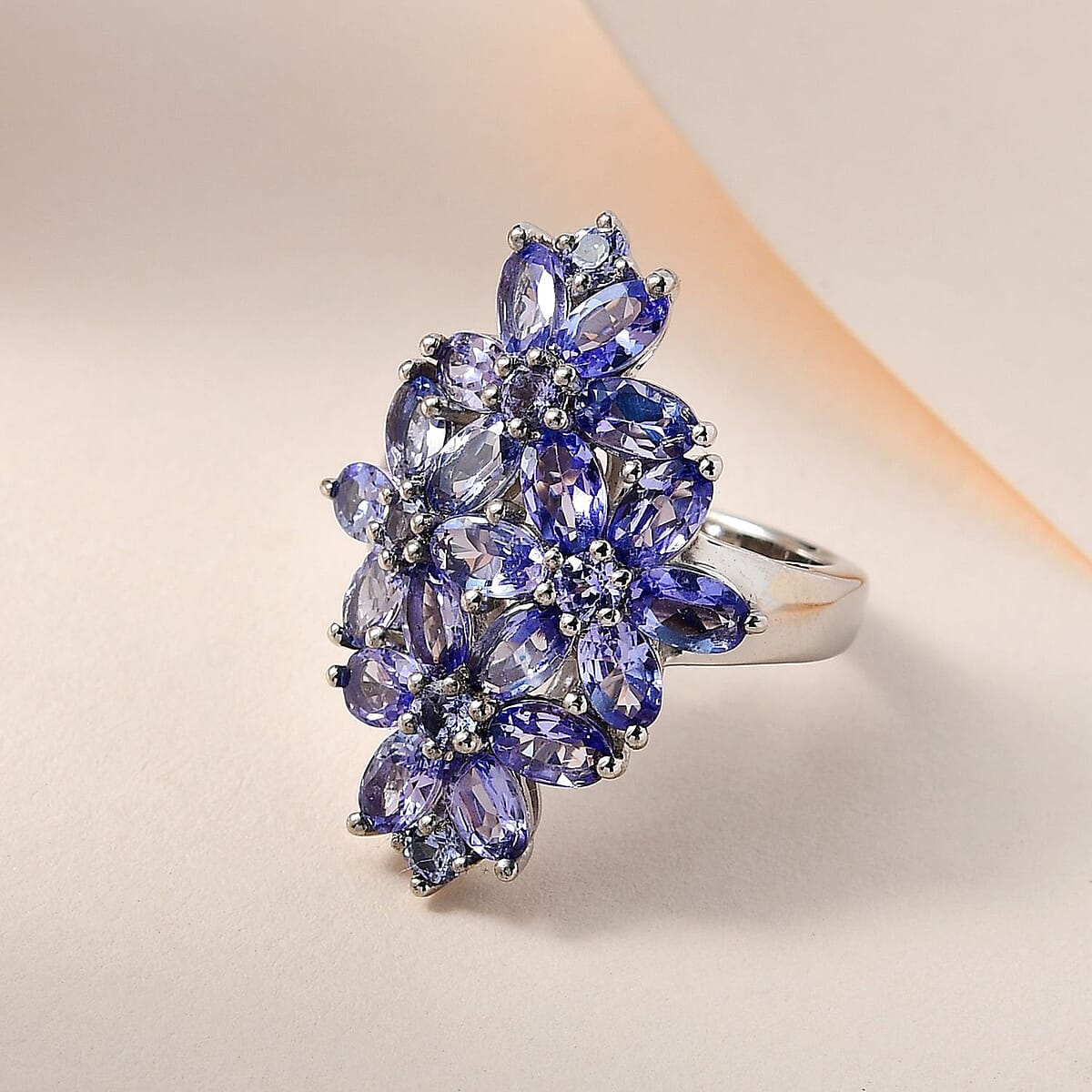 Tanzanite Floral Ring in Platinum Over Sterling Silver (Size 10.0) 5.25 ctw image number 1