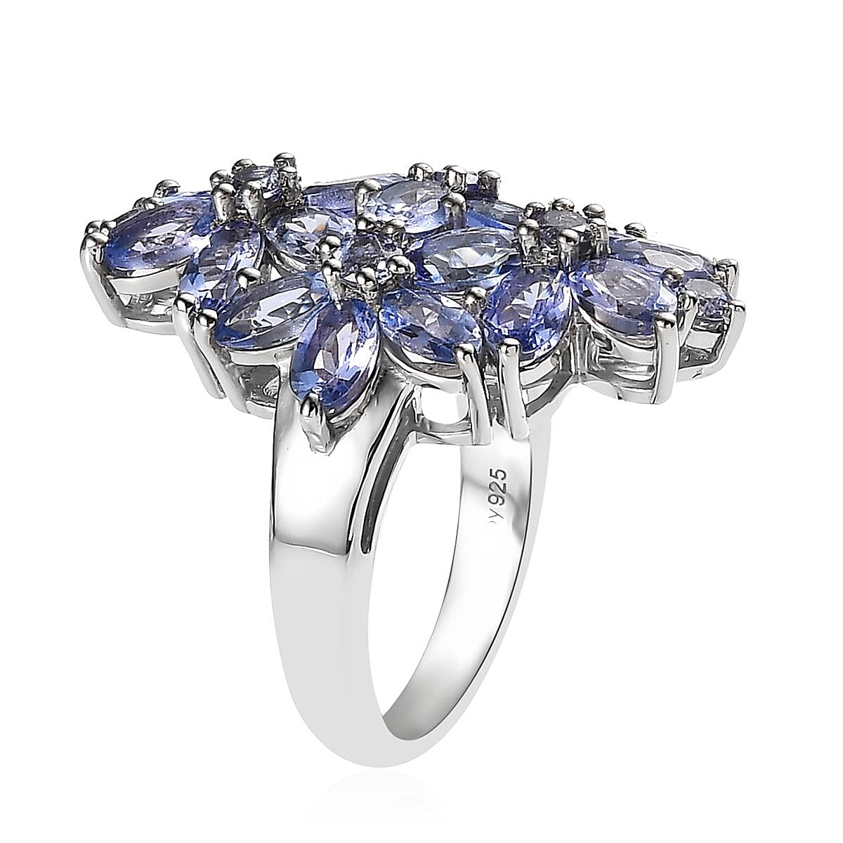 Tanzanite Floral Ring in Platinum Over Sterling Silver (Size 10.0) 5.25 ctw image number 3
