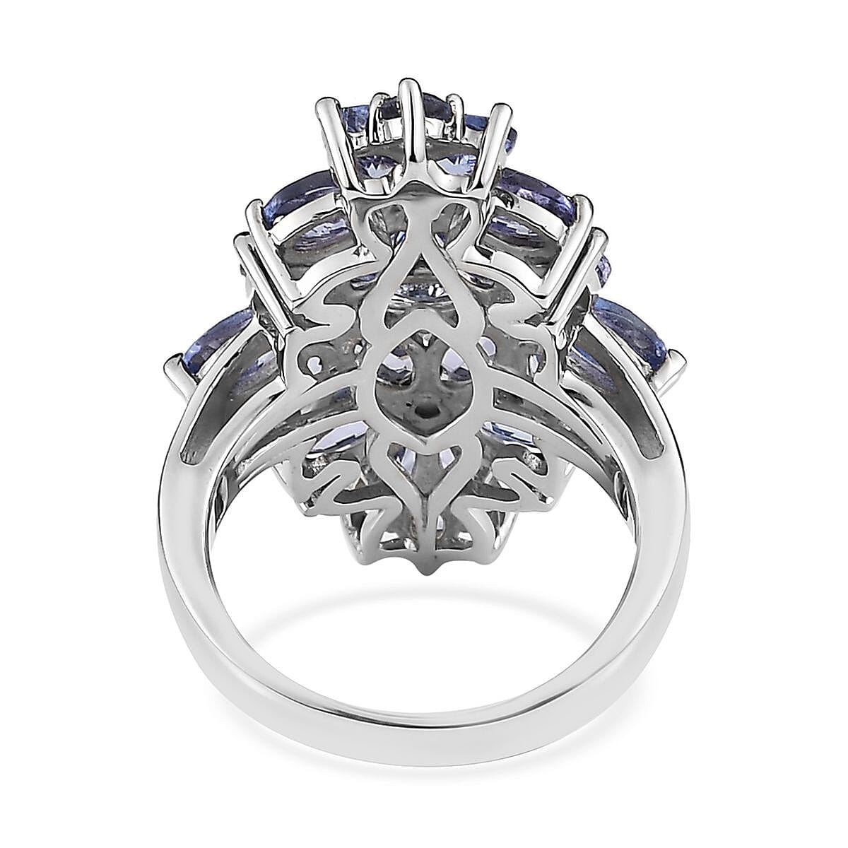 Tanzanite Floral Ring in Platinum Over Sterling Silver (Size 10.0) 5.25 ctw image number 4