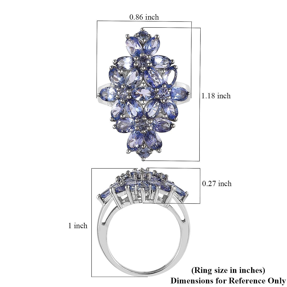 Tanzanite Floral Ring in Platinum Over Sterling Silver (Size 10.0) 5.25 ctw image number 5