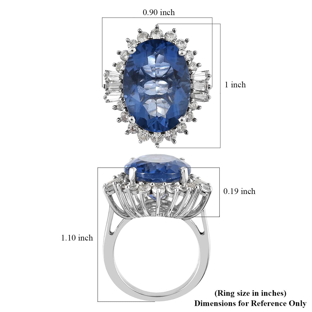 Color Change Fluorite (IR) and White Zircon Halo Ring in Platinum Over Sterling Silver 16.30 ctw image number 5