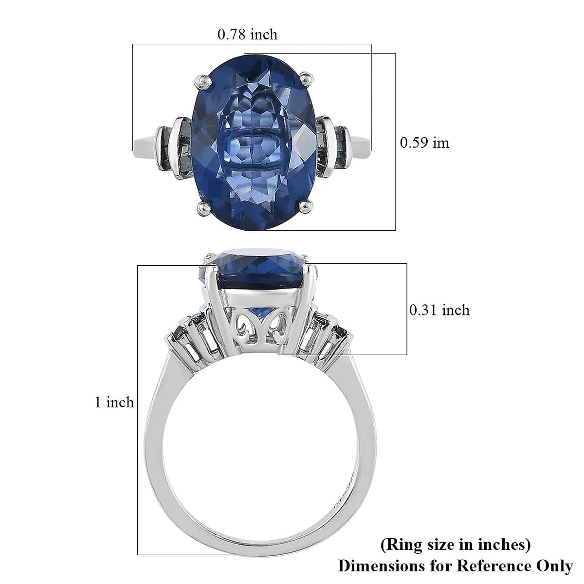 Color Change Fluorite (IR) and Blue Diamond Ring in Platinum Over Sterling Silver 6.75 ctw image number 6