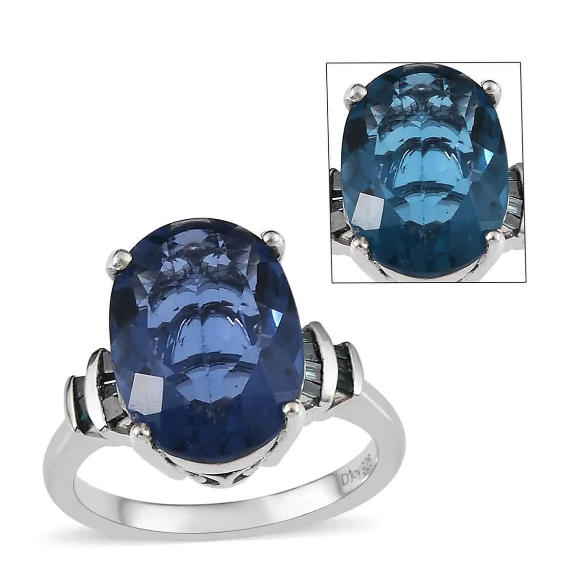 Color Change Fluorite (IR) and Blue Diamond Ring in Platinum Over Sterling Silver (Size 7.0) 6.75 ctw image number 0