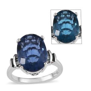 Color Change Fluorite (IR) and Blue Diamond Ring in Platinum Over Sterling Silver (Size 7.0) 6.75 ctw