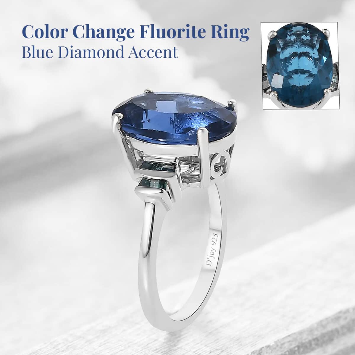 Color Change Fluorite (IR) and Blue Diamond Ring in Platinum Over Sterling Silver (Size 7.0) 6.75 ctw image number 2
