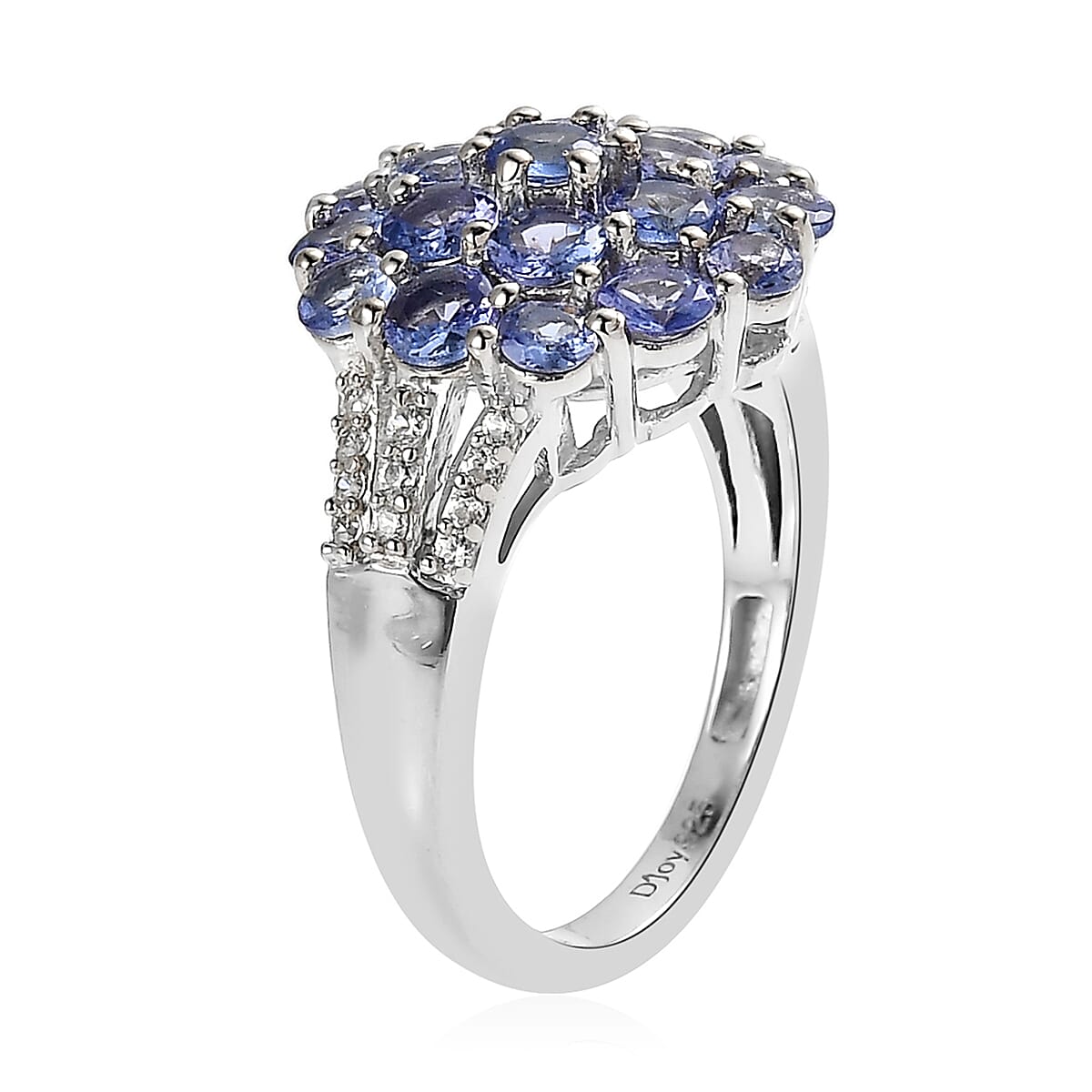Tanzanite and White Zircon Cluster Ring in Platinum Over Sterling Silver (Size 10.0) 2.10 ctw image number 3