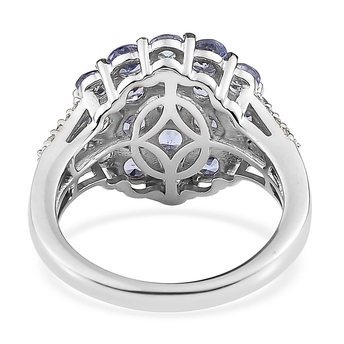 Tanzanite and White Zircon Cluster Ring in Platinum Over Sterling Silver (Size 10.0) 2.10 ctw image number 4