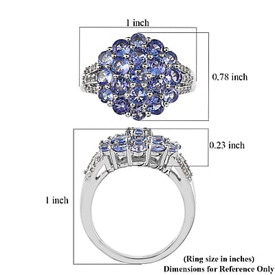 Tanzanite and White Zircon Floral Ring in Platinum Over Sterling Silver (Size 10.0) 2.10 ctw