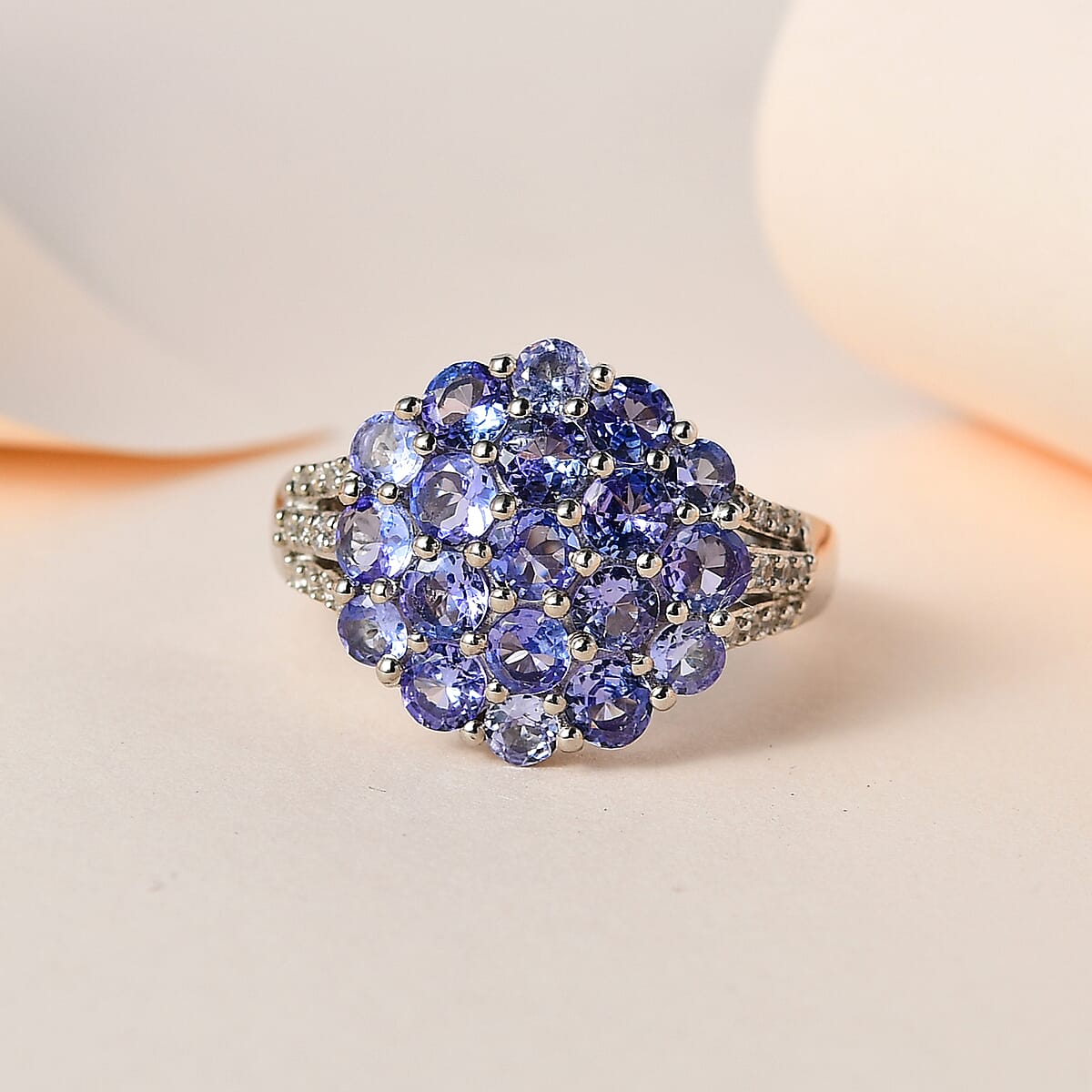 Tanzanite and White Zircon Floral Ring in Platinum Over Sterling Silver (Size 7.0) 2.10 ctw image number 1