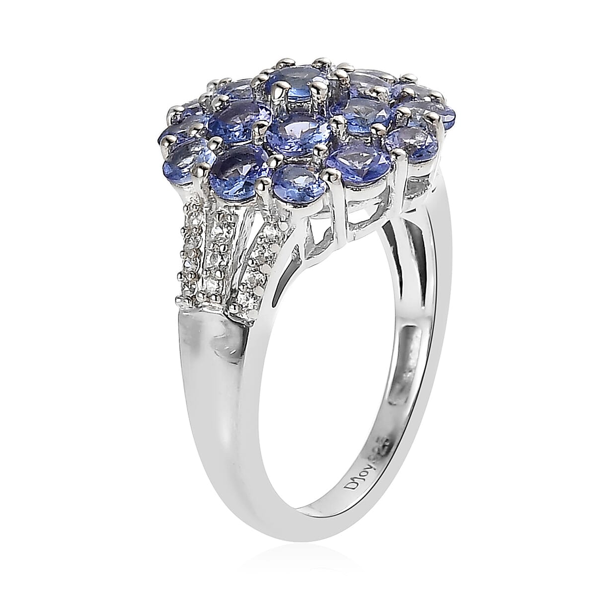 Tanzanite and White Zircon Floral Ring in Platinum Over Sterling Silver (Size 7.0) 2.10 ctw image number 3