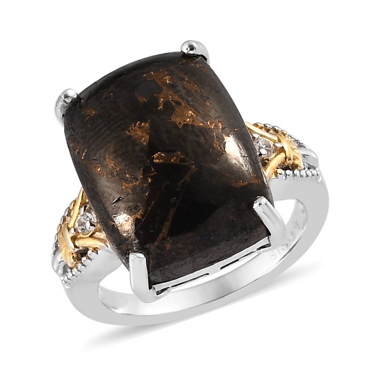 Karis Matrix Silver Shungite and White Zircon Ring in 18K YG Plated and Platinum Bond 7.90 ctw image number 0