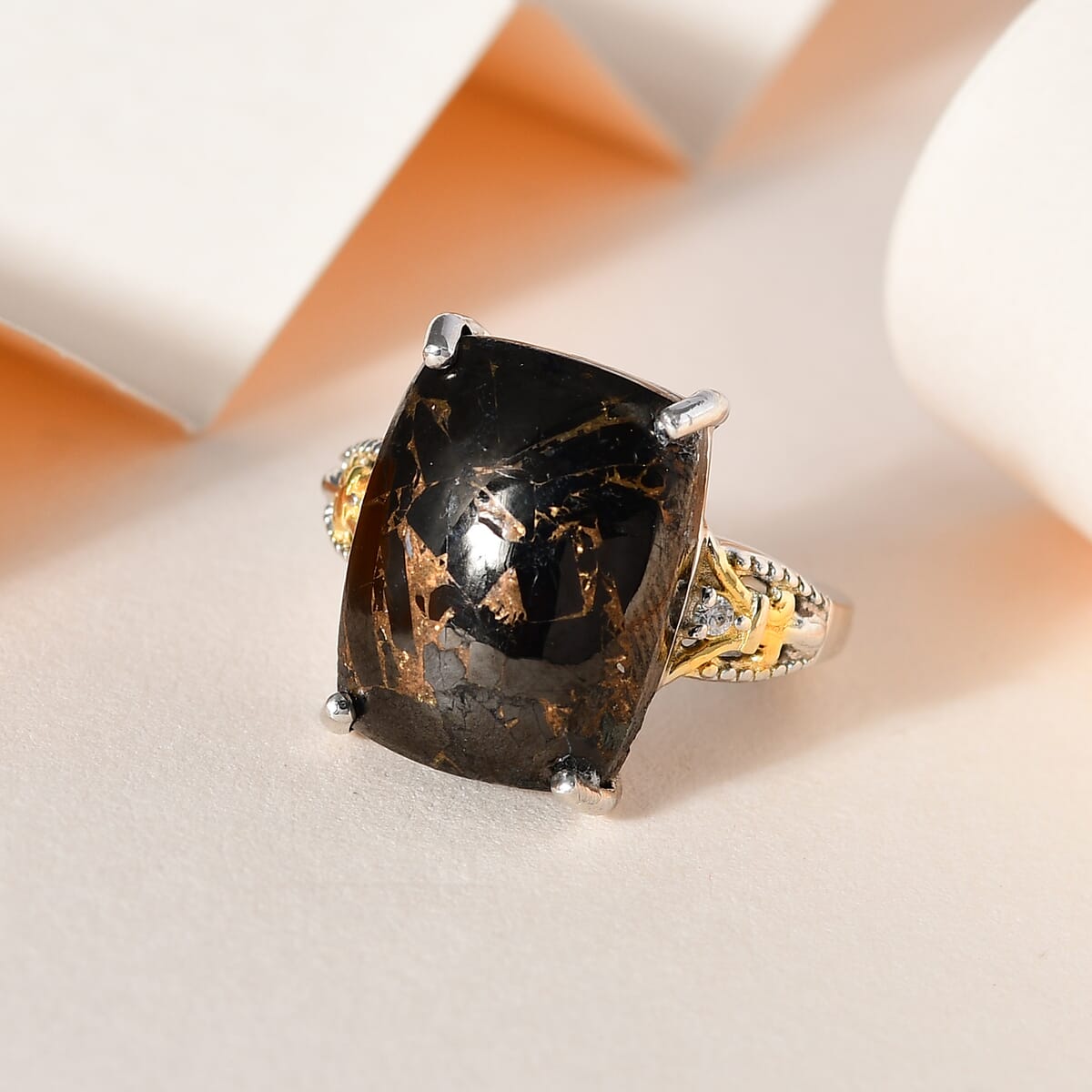 Karis Matrix Silver Shungite and White Zircon Ring in 18K YG Plated and Platinum Bond 7.90 ctw image number 1