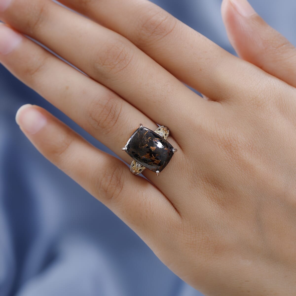 Karis Matrix Silver Shungite and White Zircon Ring in 18K YG Plated and Platinum Bond 7.90 ctw image number 2