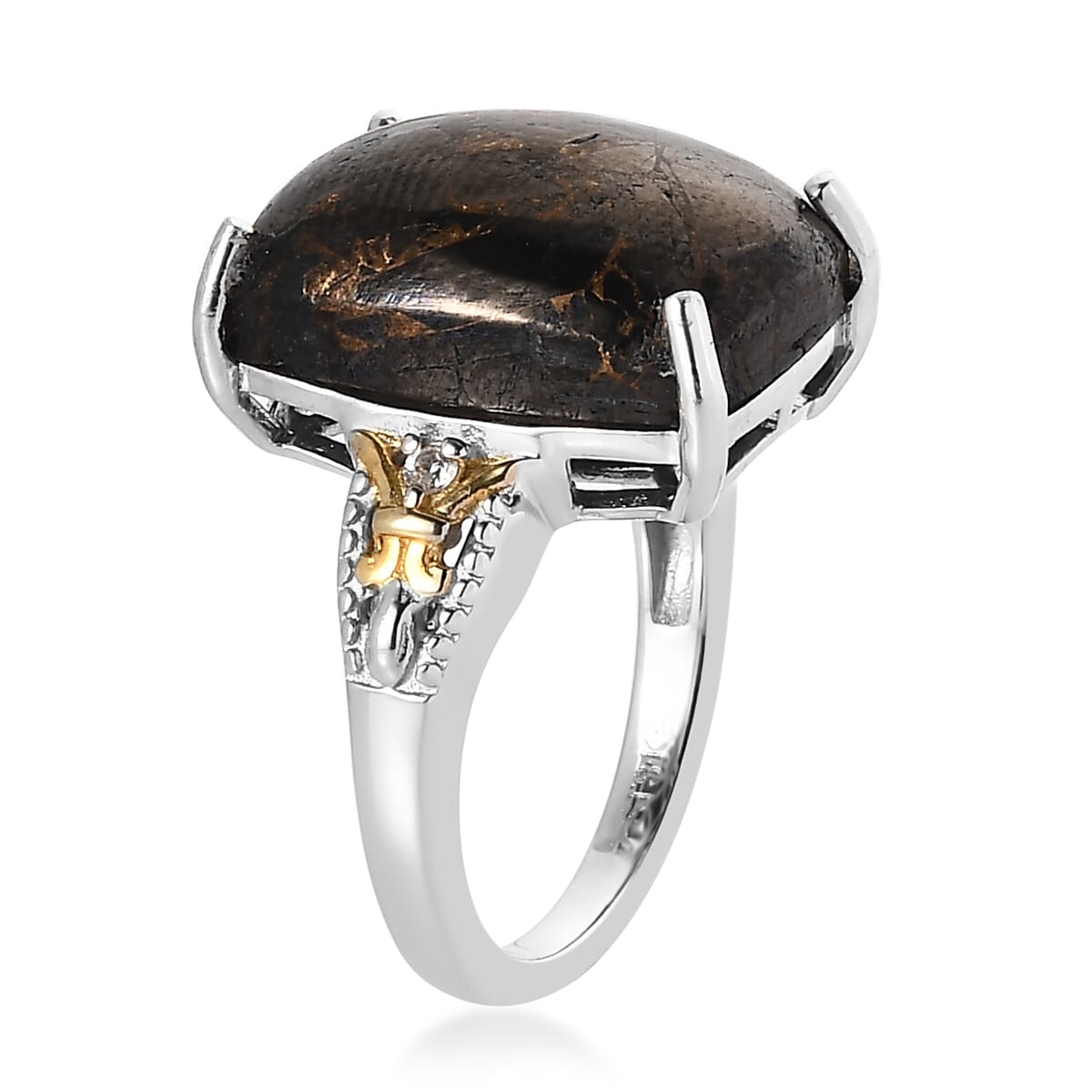 Karis Matrix Silver Shungite and White Zircon Ring in 18K YG Plated and Platinum Bond 7.90 ctw image number 3