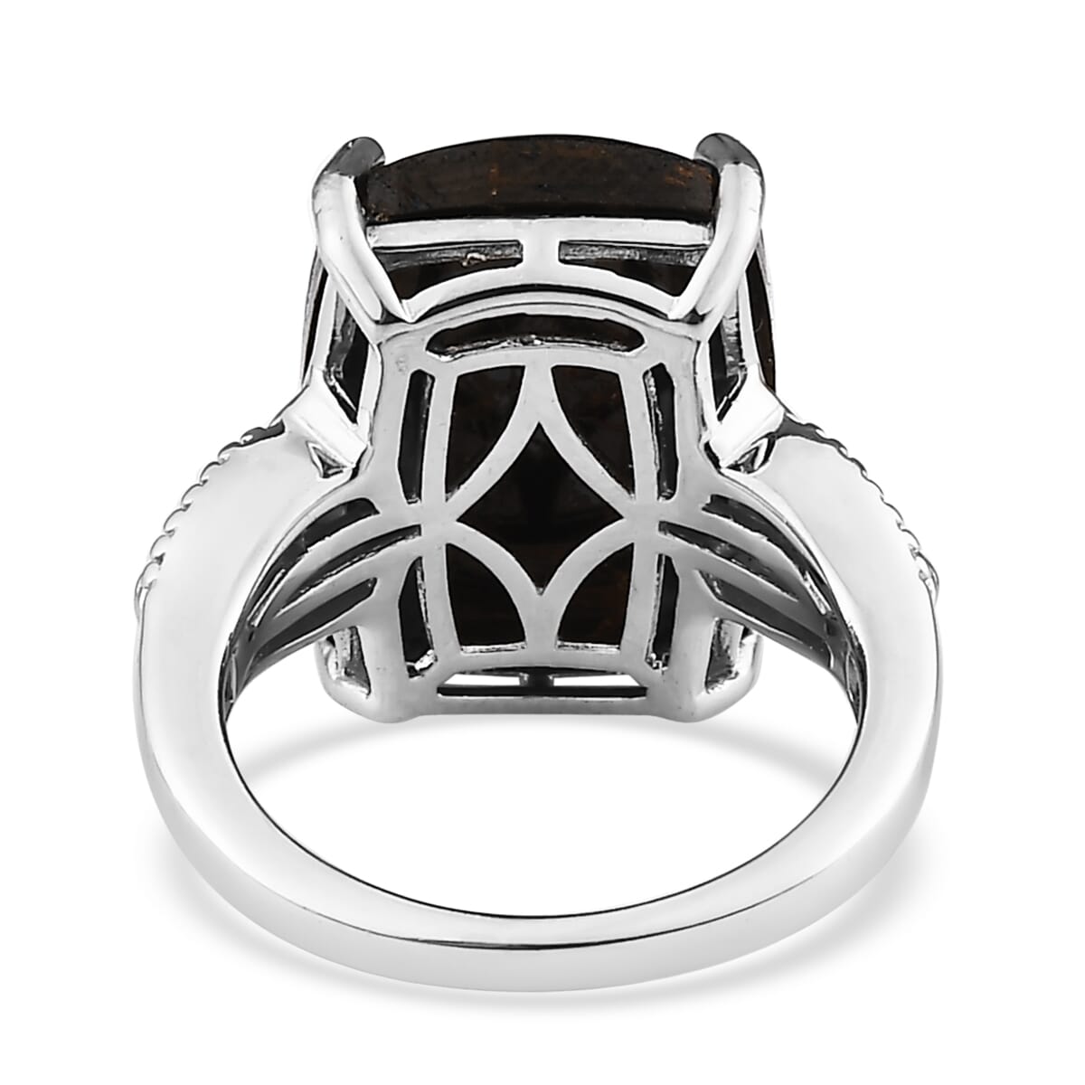 Karis Matrix Silver Shungite and White Zircon Ring in 18K YG Plated and Platinum Bond 7.90 ctw image number 4