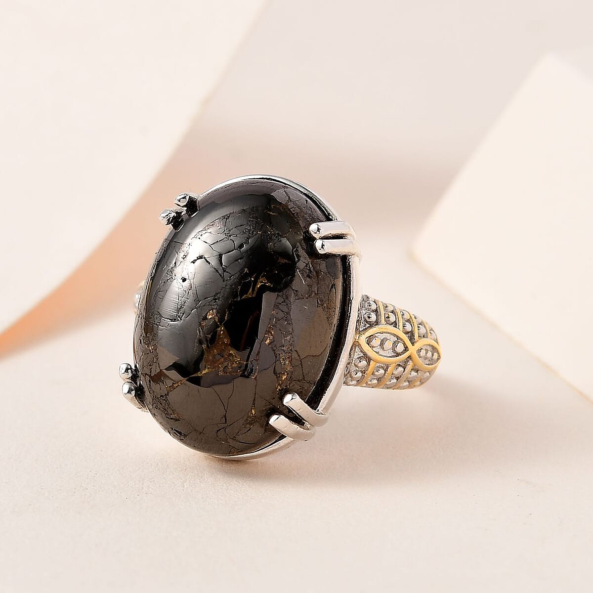 Karis Matrix Silver Shungite Solitaire Ring in 18K YG Plated and Platinum Bond (Size 10.0) 8.50 ctw image number 1