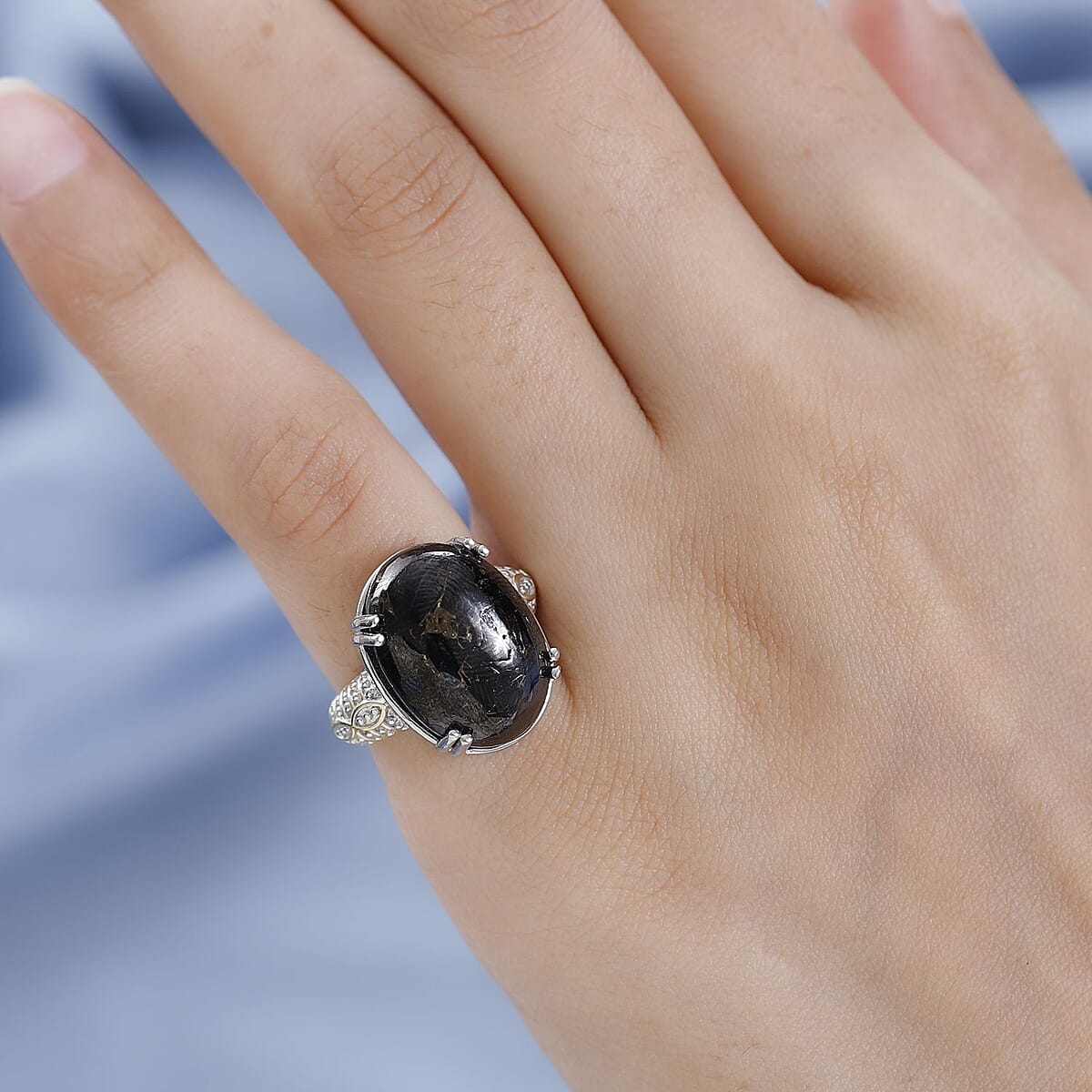 Karis Matrix Silver Shungite Solitaire Ring in 18K YG Plated and Platinum Bond (Size 10.0) 8.50 ctw image number 2