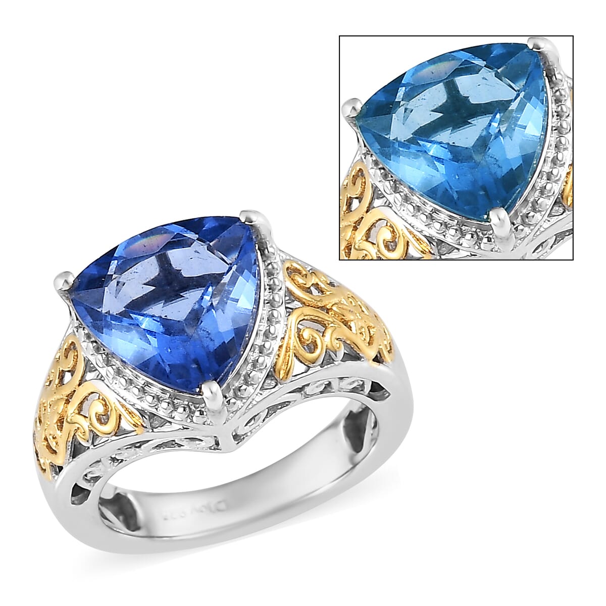 Color Change Fluorite (IR) Solitaire Ring in Vermeil Yellow Gold and Platinum Over Sterling Silver 3.80 ctw image number 0
