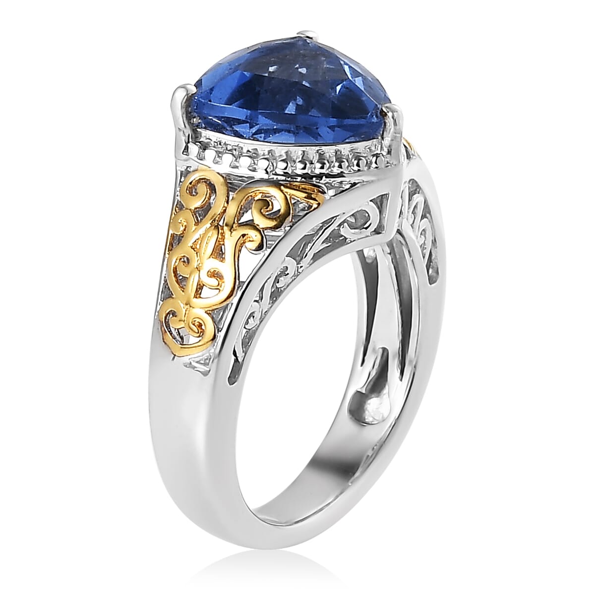 Color Change Fluorite (IR) Solitaire Ring in Vermeil Yellow Gold and Platinum Over Sterling Silver 3.80 ctw image number 3