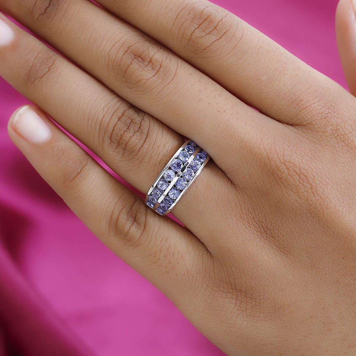 Tanzanite Half Eternity Band Ring in Platinum Over Sterling Silver (Size 7.0) 1.90 ctw image number 2