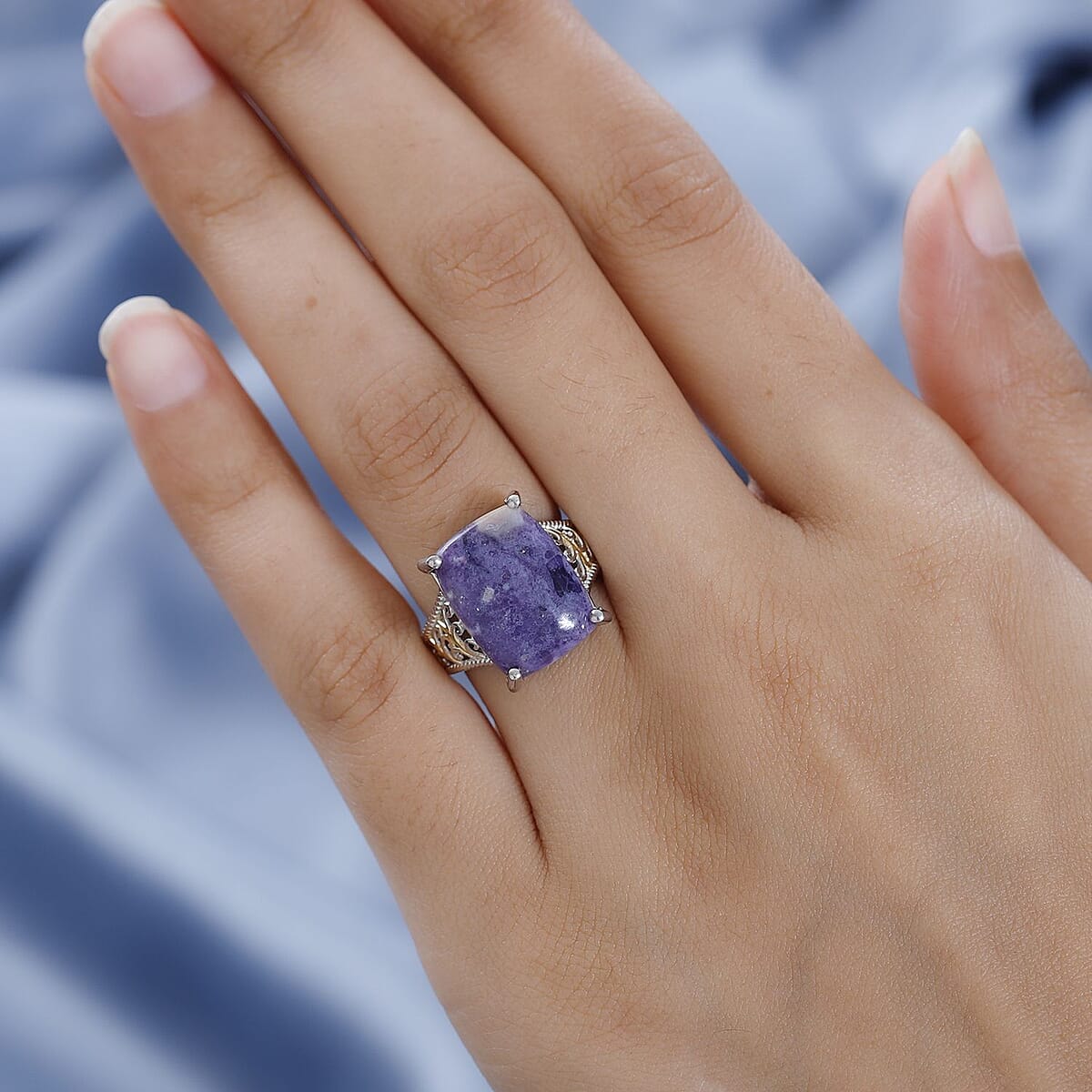 Karis Purple Opal (D) Solitaire Ring in 18K YG Plated and Platinum Bond 9.25 ctw image number 2
