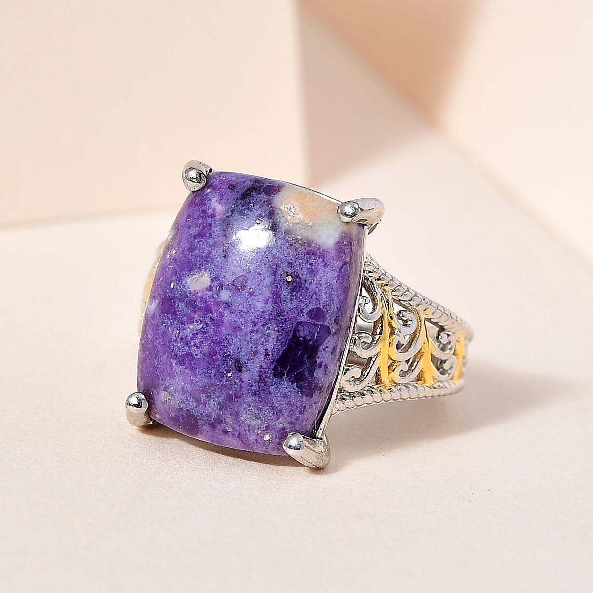 Karis Purple Opal (D) Solitaire Ring in 18K YG Plated and Platinum Bond (Size 7.0) 9.25 ctw image number 1