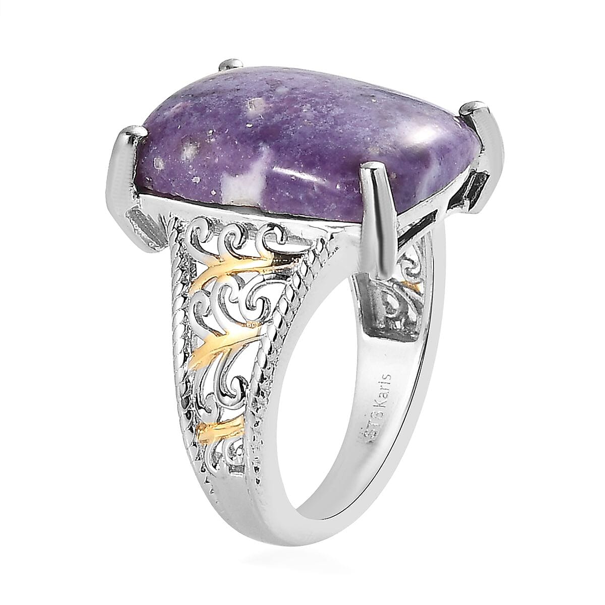 Karis Purple Opal (D) Solitaire Ring in 18K YG Plated and Platinum Bond (Size 7.0) 9.25 ctw image number 3
