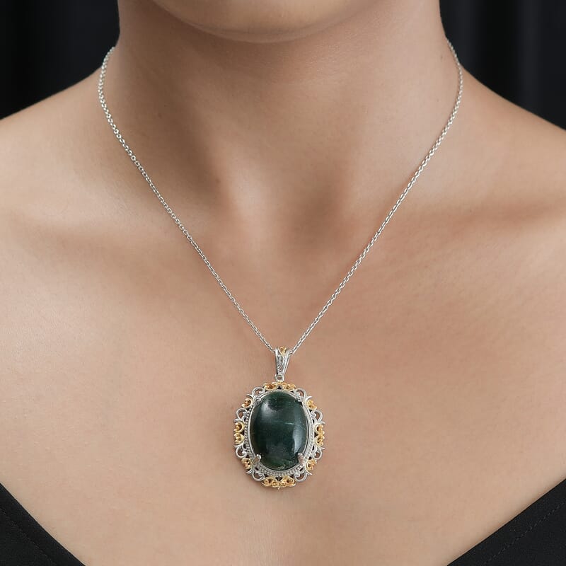 Karis Green Aventurine Solitaire Pendant without Chain in 18K YG Plated and Platinum Bond 20.00 ctw