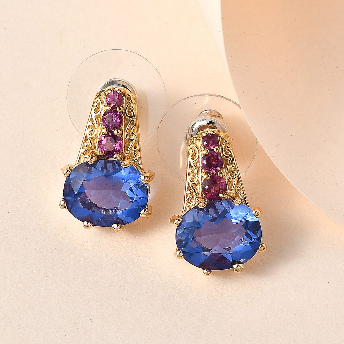 Color Change Fluorite and Orissa Rhodolite Garnet Earrings in Vermeil Yellow Gold Over Sterling Silver 8.40 ctw image number 1