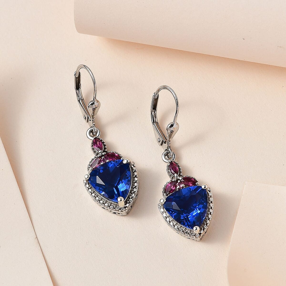 Color Change Fluorite (IR) and Orissa Rhodolite Garnet Lever Back Earrings in Platinum Over Sterling Silver 8.25 ctw image number 1