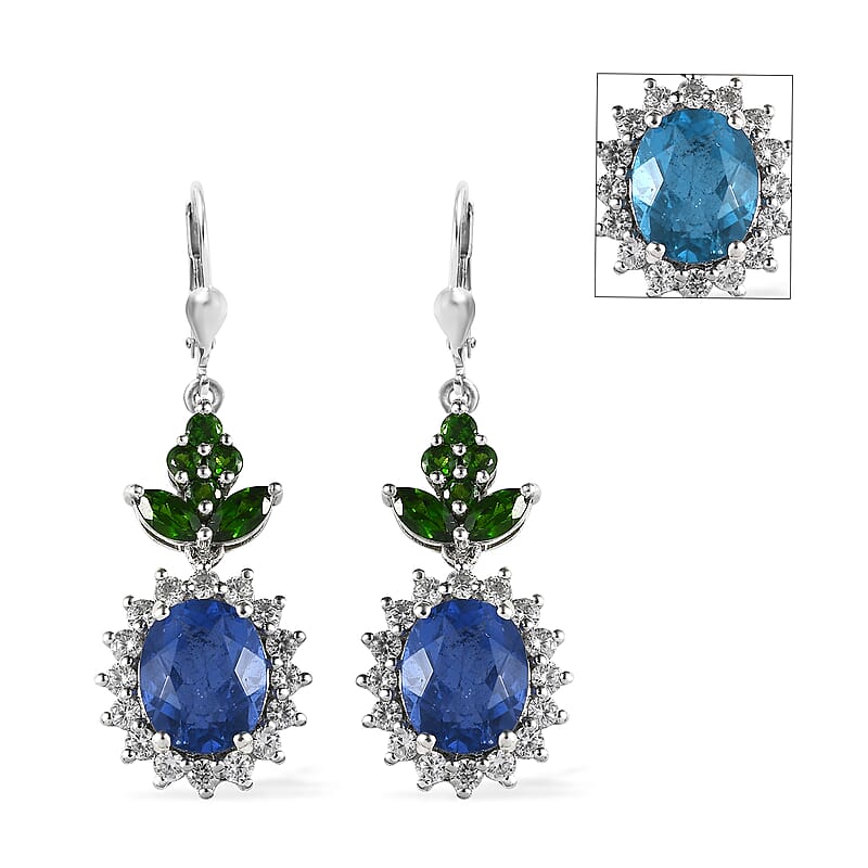 Color Change Fluorite and Multi Gemstone Sunburst Earrings in Platinum Over Sterling Silver 12.15 ctw